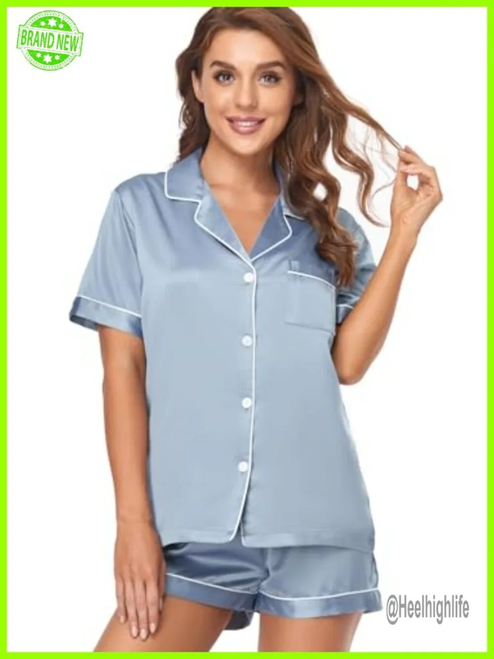 Women's Satin Pajama Set 2-Piece Button Down Short Sleeve Silky Sleepwear
